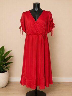 Torrid Racing Red Satin Dobby Wrap Midi Dress 3X NWT